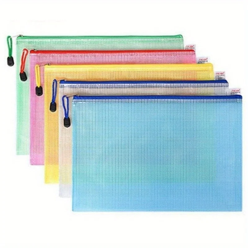 5Pcs A5 편지지 보관 폴더 파일 메쉬 지퍼 파우치 문서 가방 지퍼 파일 폴더 학교 사무용품