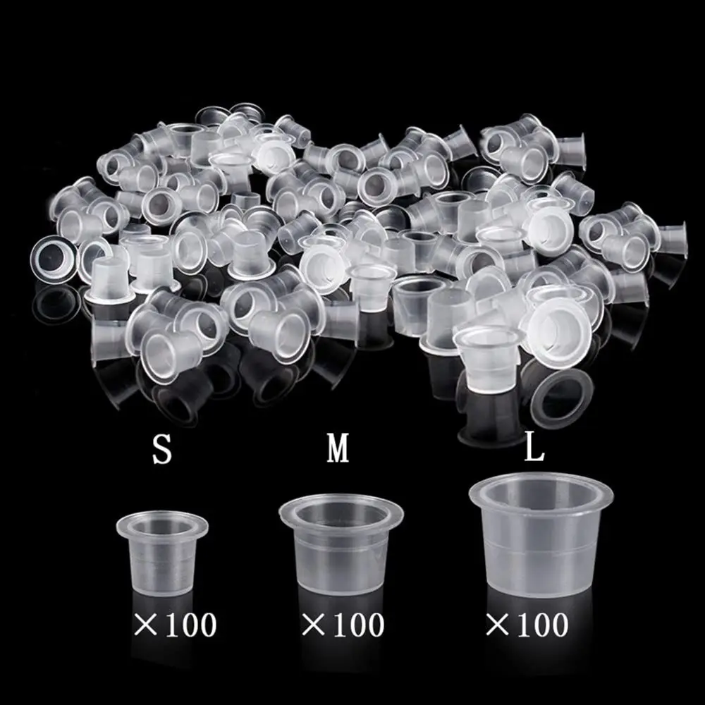 

300Pcs S/M/L Mixed Size Tattoo Ink Cups Disposable Tattoo Pigment Container Plastic Clear Ink Caps for Tattoo Accessories