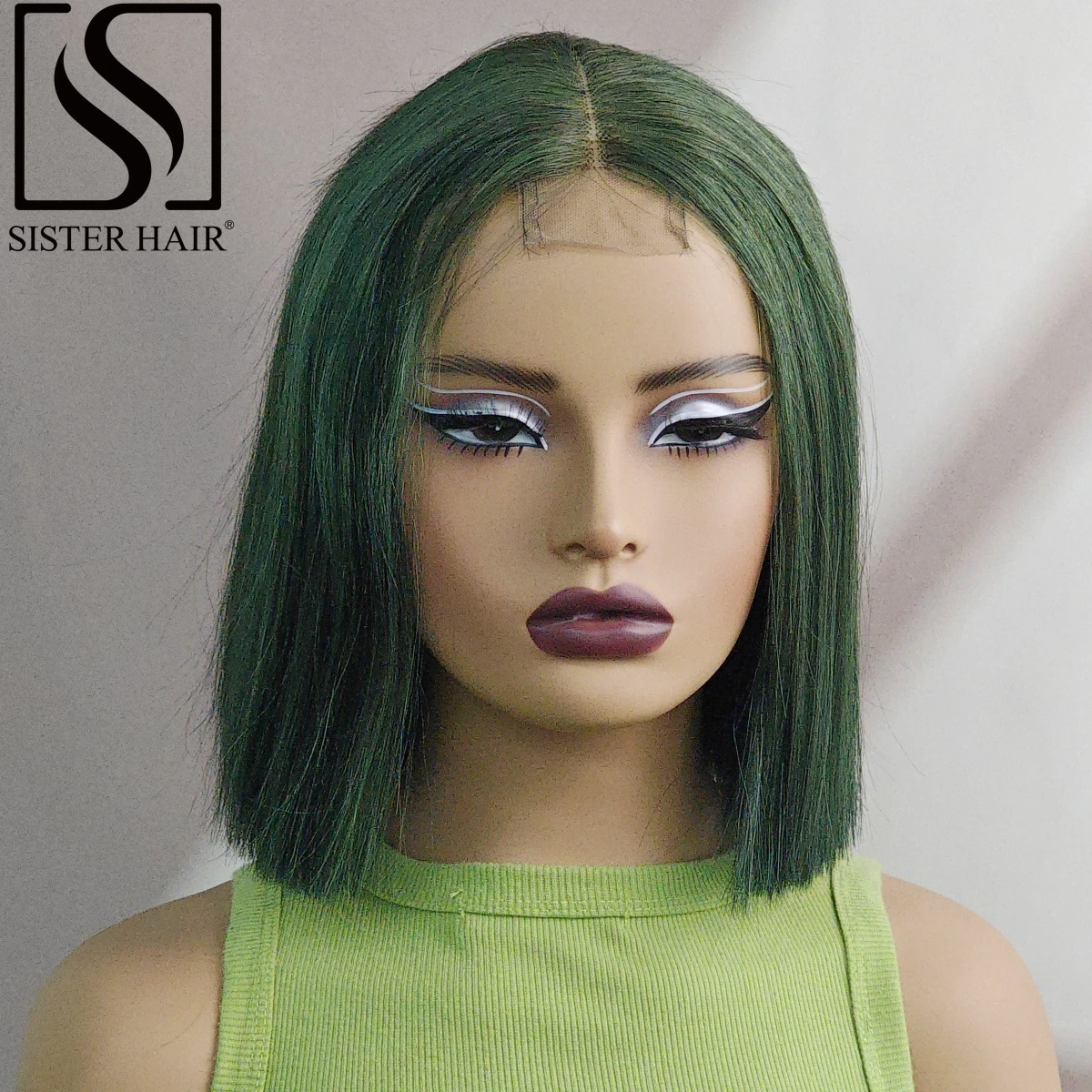 

Green 180% Density Straight Bob Wigs Human Hair Wig 2x6 Lace Short Straight Colored Bob Wig PrePlucked Brazilian Women Hair Wigs