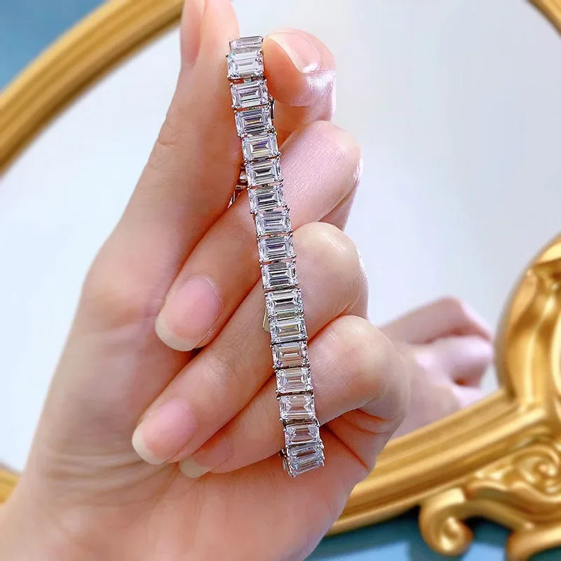 

Lovers Emerald Cut Diamond Bangle Bracelet 100% Real 925 Sterling silver Wedding Bracelets For Women Promise Party Jewelry Gift