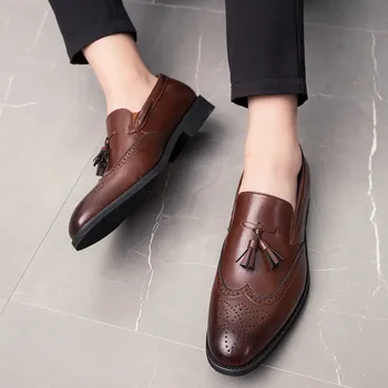 Tassel Carving Loafer Shoes Men Slip on Driving Moccasins Mens Comfortable Leather Shoes Men Wedding Shoes Fashion Casual Shoes 6