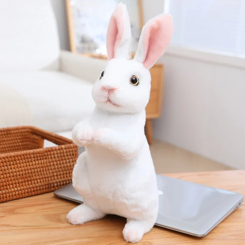 20cm 시뮬레이션 귀여운 토끼 플러시 모피 현실적인 카와이 동물 부활절 토끼 토끼 장난감 모델 선물 홈 인테리어