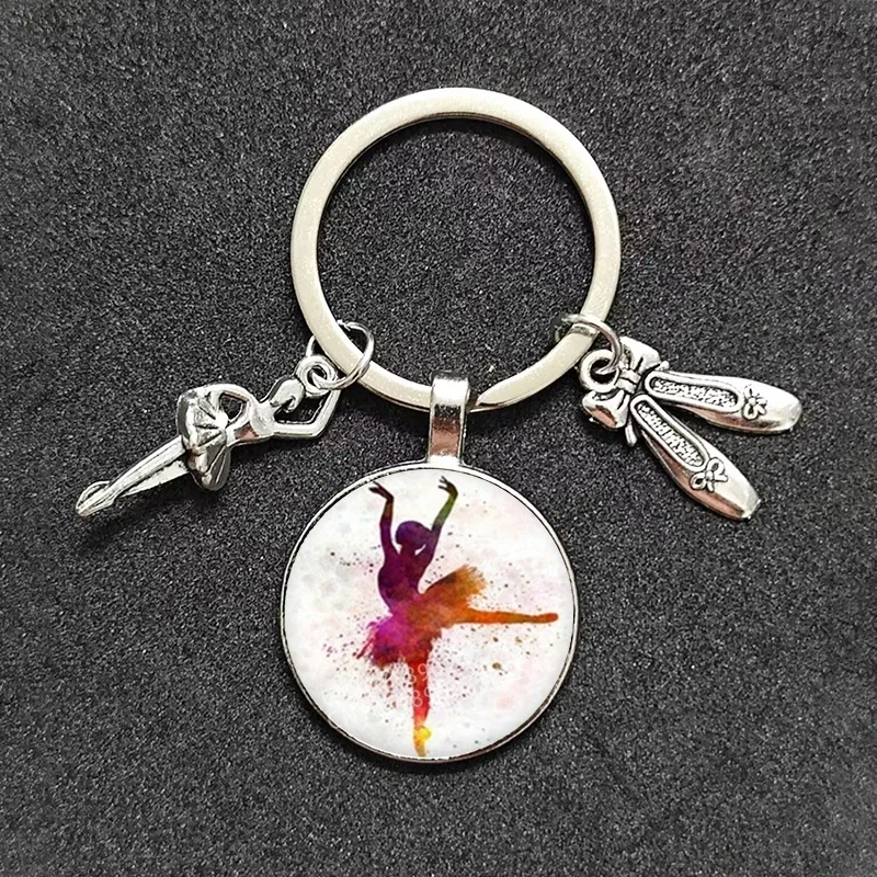 Ballet Dancer Figure Silhouette Keychain Glass Convex Ballet Girl Oil Painting Keychain Suitable For Girls Who Love Dancing