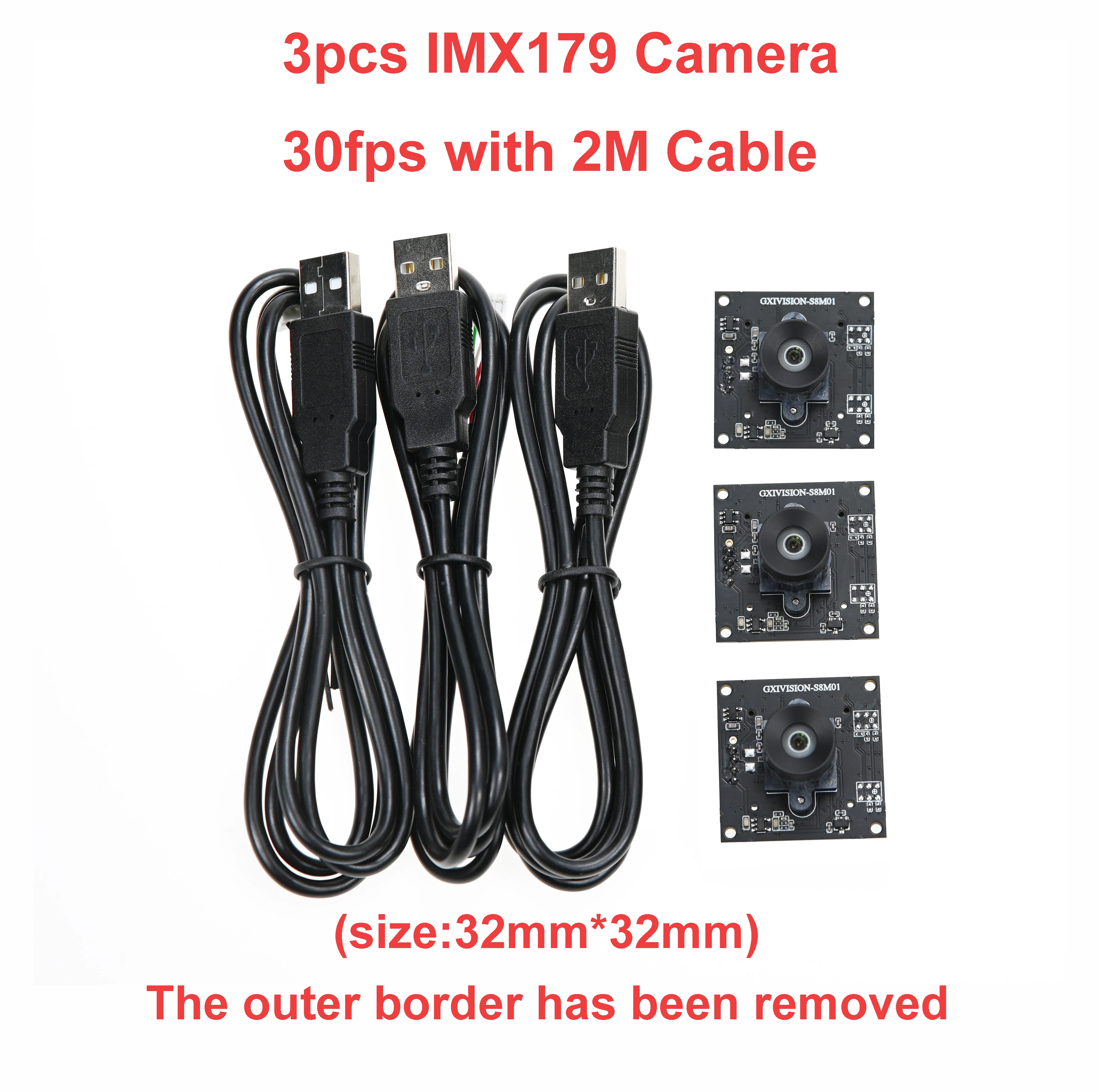 GXIVISION 3PCS IMX179/OV2735/OV9732 100 Degree 1MP 30fps 2M Cable Camera Module Compatible For DIY Autodarts.io,USB Free Driver 3