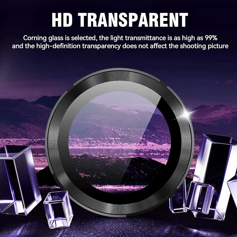 Premium 9H Tempered Glass Camera Lens Screen Protector with Aluminum Alloy Ring Cap