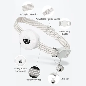 لطوق القطط Apple AirTag، طوق الحيوانات الأليفة مع حامل airtag وطوق جرس عاكس GPS هريرة للفتيات الصبي القطط جاتوس - Image 3