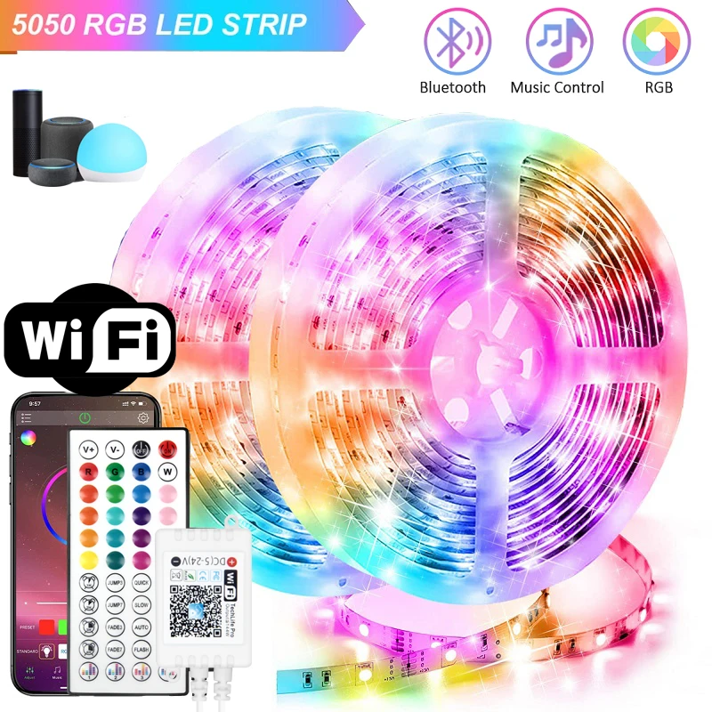 

LED Strip Light 24V Infrared Bluetooth Wifi Control RGB 5050 Music Sync USB Flexible Lamp For Room Decor TV Backlight Luces Led