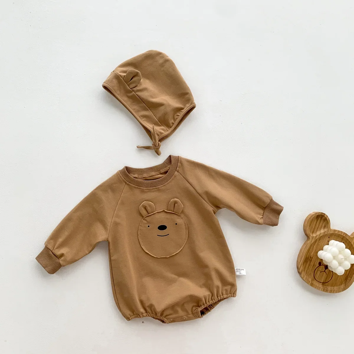 Korean Style BabyCute Bear Romper Newborn Cotton Crawling Costume With Cap Fresh Style Infant Clothing For Boys And Girls