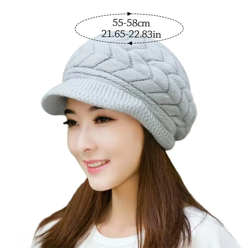 Casual Thickened Knitted Wool Hat Wool Keep Warm Duck Tongue Cap Windproof Ear Protection Beret Hat for Women