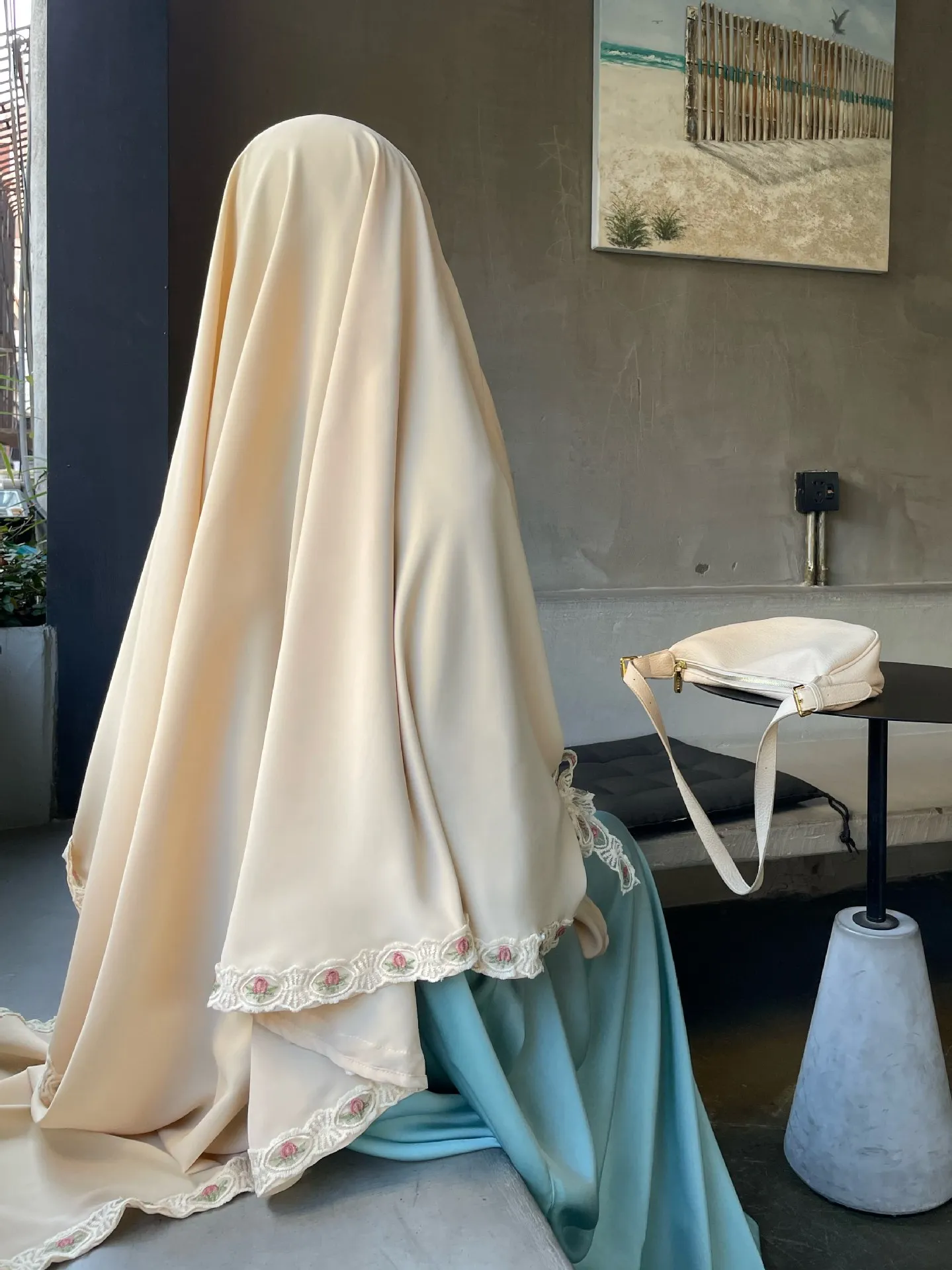 Grande Sciarpa Khimar Donna Musulmana - Hijab Preghiera Nero - Cotone Morbido