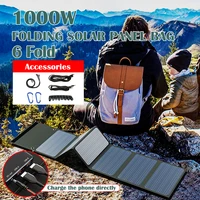 Sac de panneau solaire pliable 1000W à 6 plis, chargeur solaire portable avec sortie USB DC pour téléphone, batterie externe, camping en plein air, randonnée, voyage 1