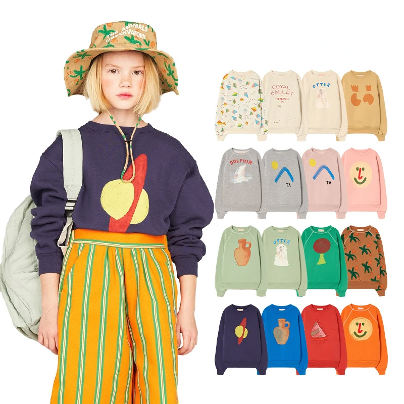 

Children's Sweater 2023 AW New TAO Series Boys and Girls Printed Long-sleeved Fleece Pullover Baby Cotton Clothes
