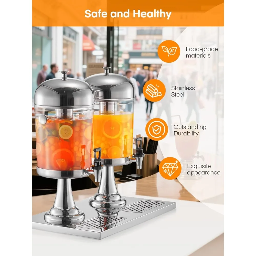 beverage dispenser, 4.5 gallon drink dispensers for parties, stainless steel drink dispenser with ice core, drip tray, beverage