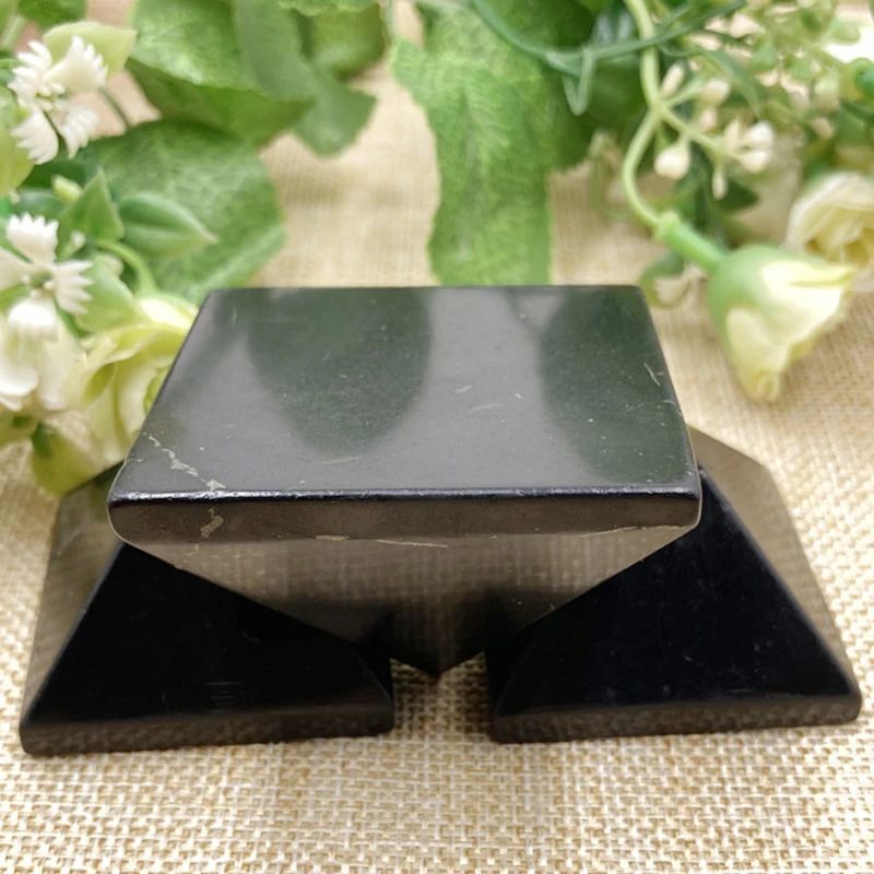 Natural Shungite Stones Crystals Pyramid Healing Reiki Protection Energy Balancing Root Chakra Purification Stone natural wood round witchcraft altar board star crystal ball stand divination wooden energy stone base healing meditation display