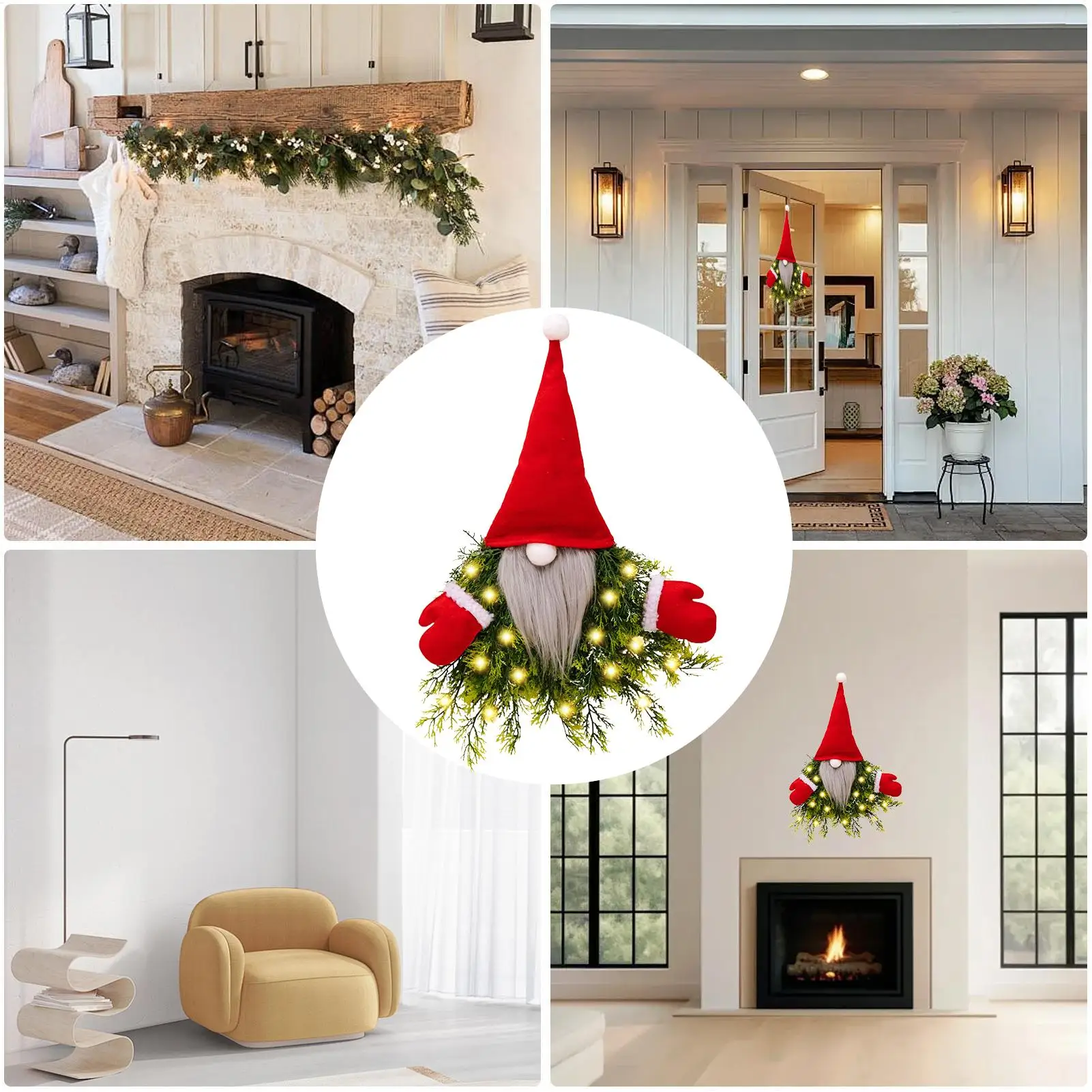 Artificial Christmas Wreath Advent With LED Lights Gnome Gnome Christmas Wreath With Lights For Indoor Window Fireplace Shelf