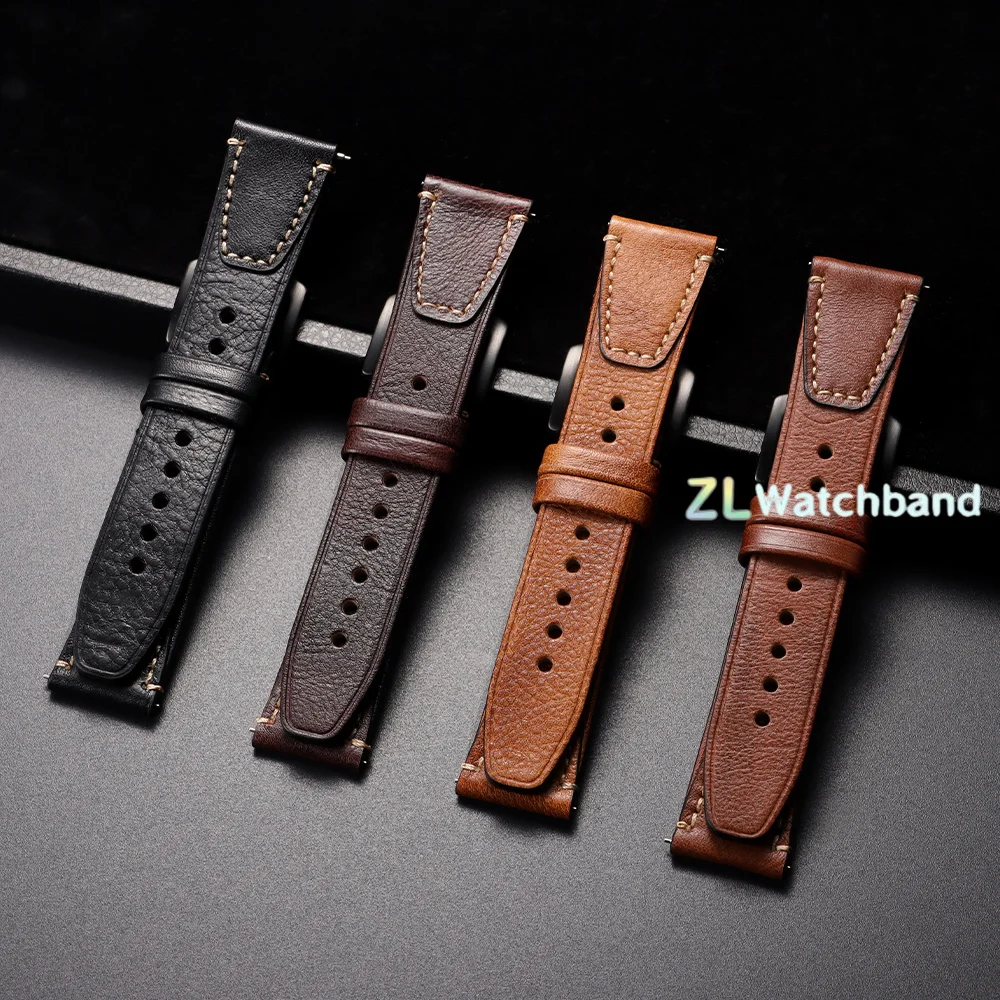Vintage Genuine Leather Watch Strap, Retro Bracelet Quick Release Wristband