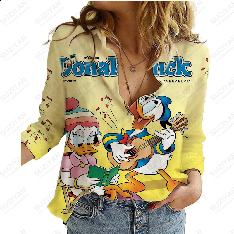 

Summer Fashion Women's Long Sleeve Shirt Disney 3D Printed Temperament Button Cardigan Street Women's Chiffon Shirt Loose Fit
