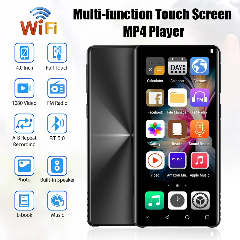 Hi-Fi Music Player MP3 MP4 Player 4-inch IPS Touch Screen Bluetooth Android 8.1 Speaker FM eBook Voice R