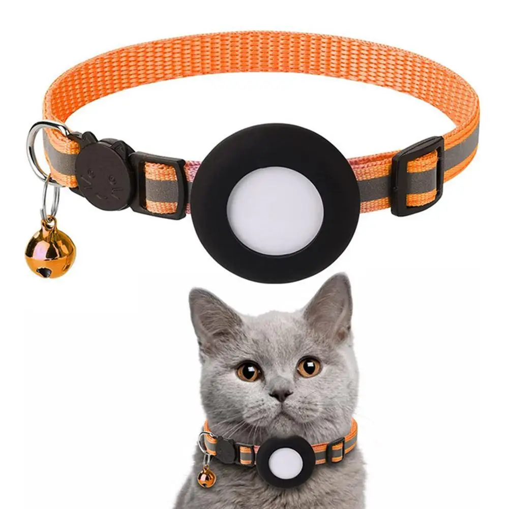 Enhanced Pet GPS Anti-Lost Reflective Cat Collar with Bell and Protective Tracker Holder