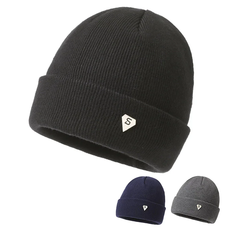 New Fashion Knitted Hat Men's Winter Tide Casual Cycling Warm Solid Color Woolen Cold Hat