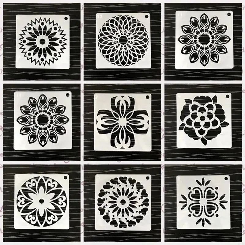 48개/세트 만다라 스텐실 DIY 페인팅 스크랩북 컬러링 엠보싱 앨범 장식