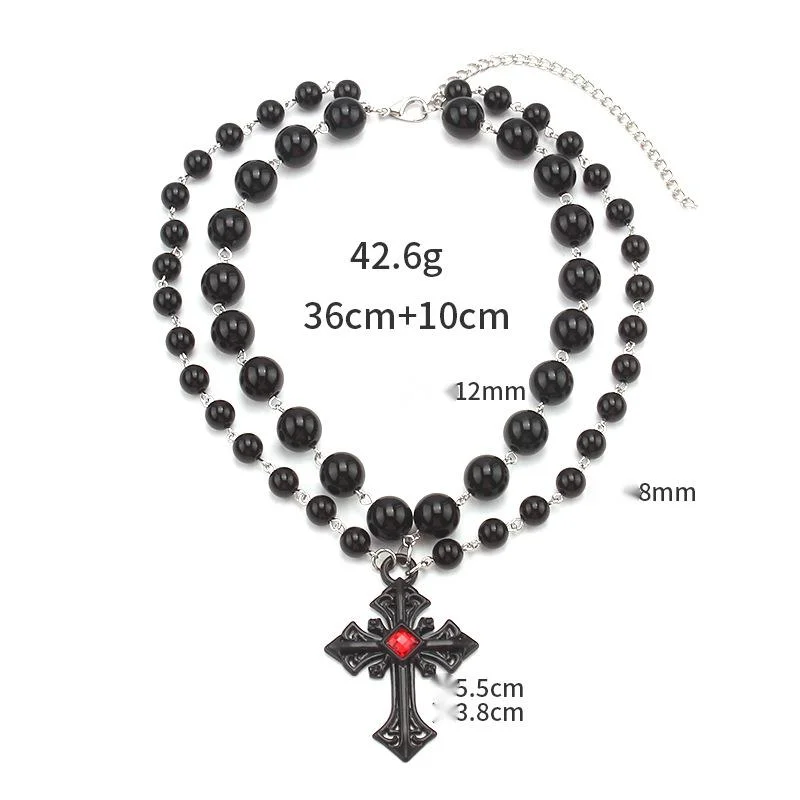 Collier avec pendentif en forme de croix et de perles pour Halloween, style punk hip-hop, personnalité sombre_voghion.com