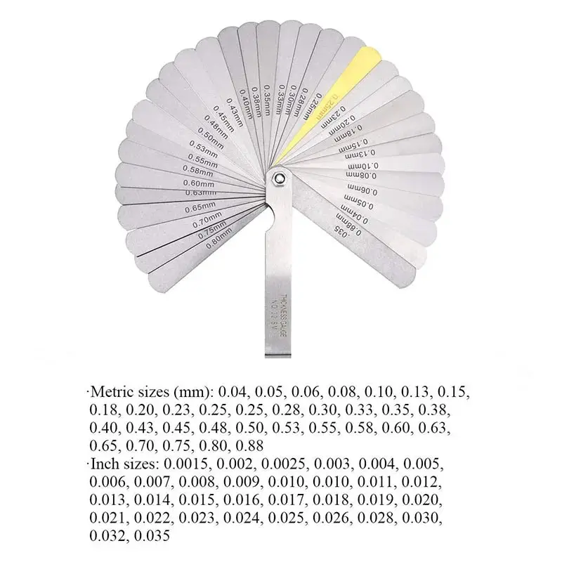 Feeler Gauge 32 Blades Feeler Gauge Metric Gap Filler Gauge 0.04-0.88mm Stainless Steel High Precision Thickness Measurement Tool
