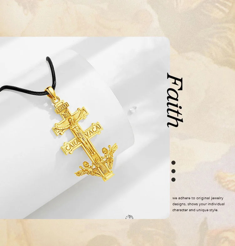 Eudora 925 Sterling Silber Caravaka Kreuz Jesus Halskette 18 Karat Gold Engel Amulett Anhänger Christlicher Schmuck Männer Persönlichkeit Geschenk – Detail 5