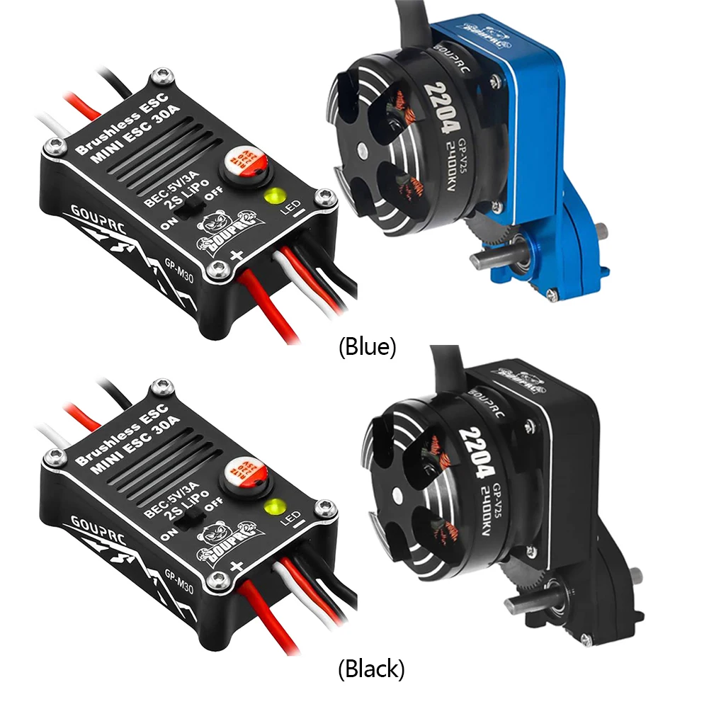 Moteur brushless et contrôleur ESC du kit pour voiture RC 1/10, sur fond blanc