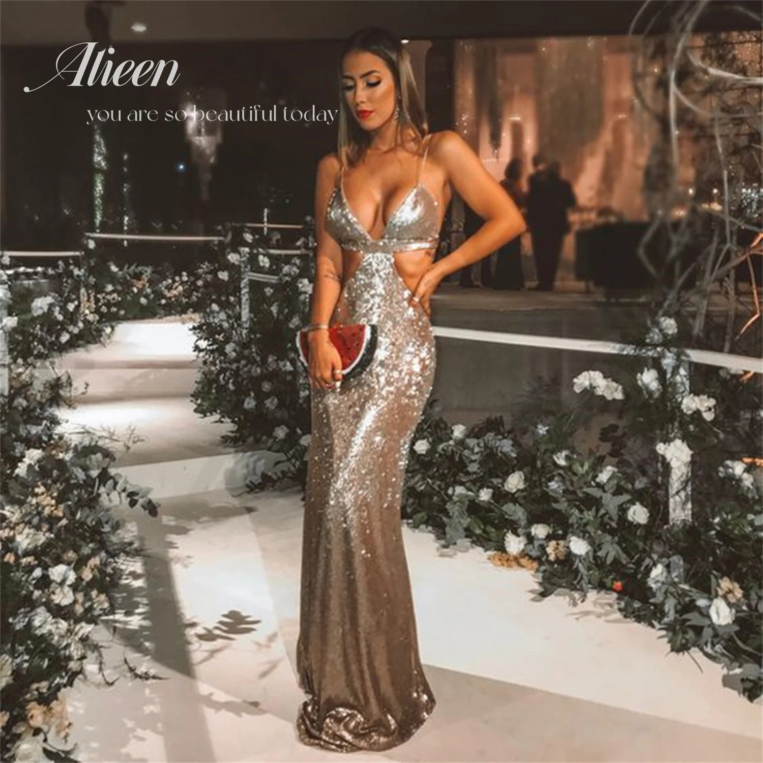 

Шикарное и элегантное женское платье Aileen для женщин, платье цвета шампанского для свадебной вечеринки, роскошные турецкие вечерние платья с блестками, длинные платья