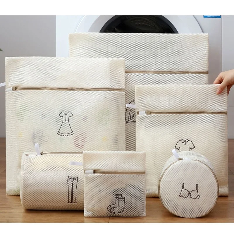 

6PC Washing Bags Mesh Polyester Dirty Laundry Bag Embroidery Net Bra Wash Basket Organizer for Underwear Clothing Laundry Bag
