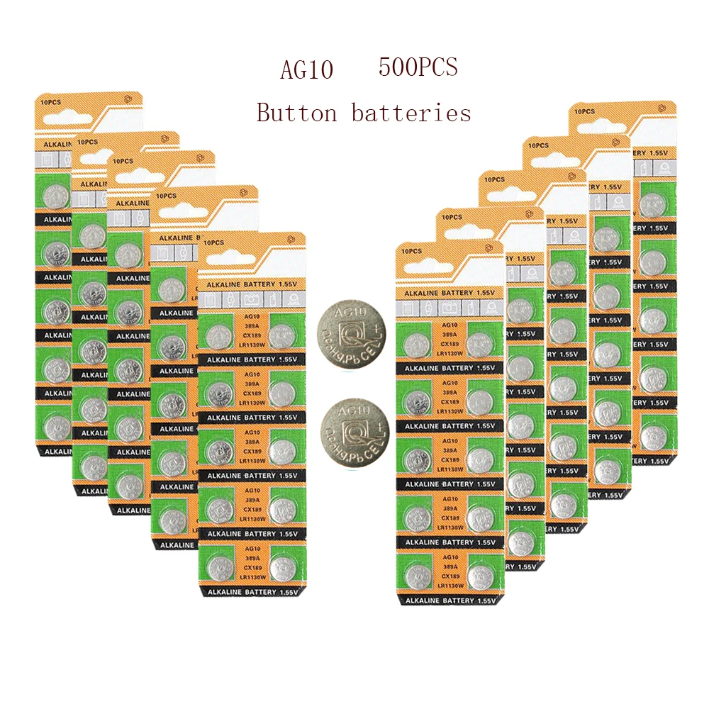500pcs 10mah Ag10 1.55v Ag 10 Lr1130 Alkaline Cell Coin Battery Sr54