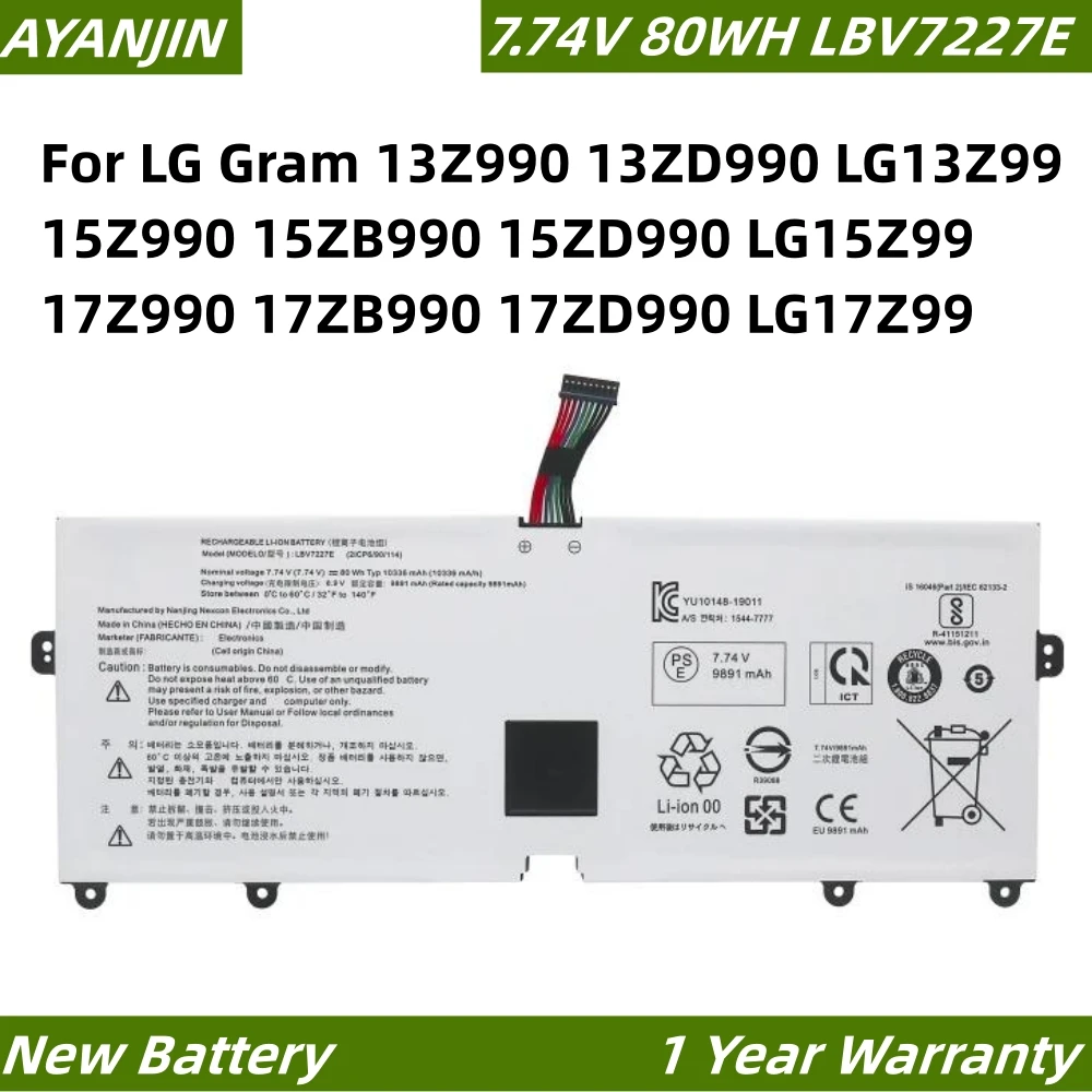 LBV7227E 7.74V 80WH Battery For LG Gram 13Z990 13ZD990 LG13Z99 15Z990 15ZB990 15ZD990 LG15Z99 17Z990 17ZB990 17ZD990 LG17Z99