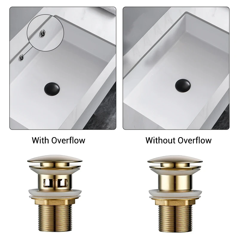 Bathroom Sink Drain Wash Basin Drainer Waste Pipe Sink Plug Pop-Up Button Luxury Brush Gold Brass Material Matt Black Rose basin sink drain