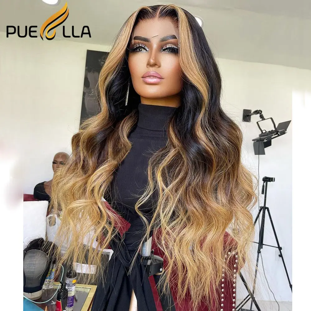 

Highlight Honey Blonde Colored Glueless 13X4 Lace Front Wig Ready To Wear Ombre Brown Human Hair Closure Frontal Wigs Preplucked