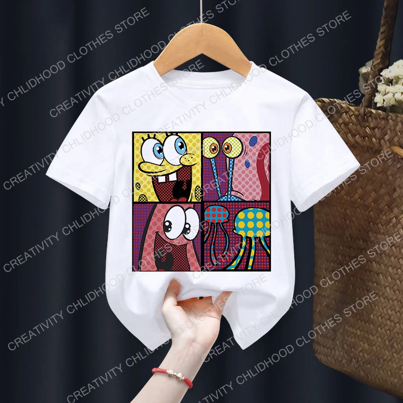 SpongeBob SquarePants Children T-Shirt Kawaii Anime Cartoons Kid Boy Girl Harajuku Short Sleeve T Shirts Casual Top Tees children t shirt