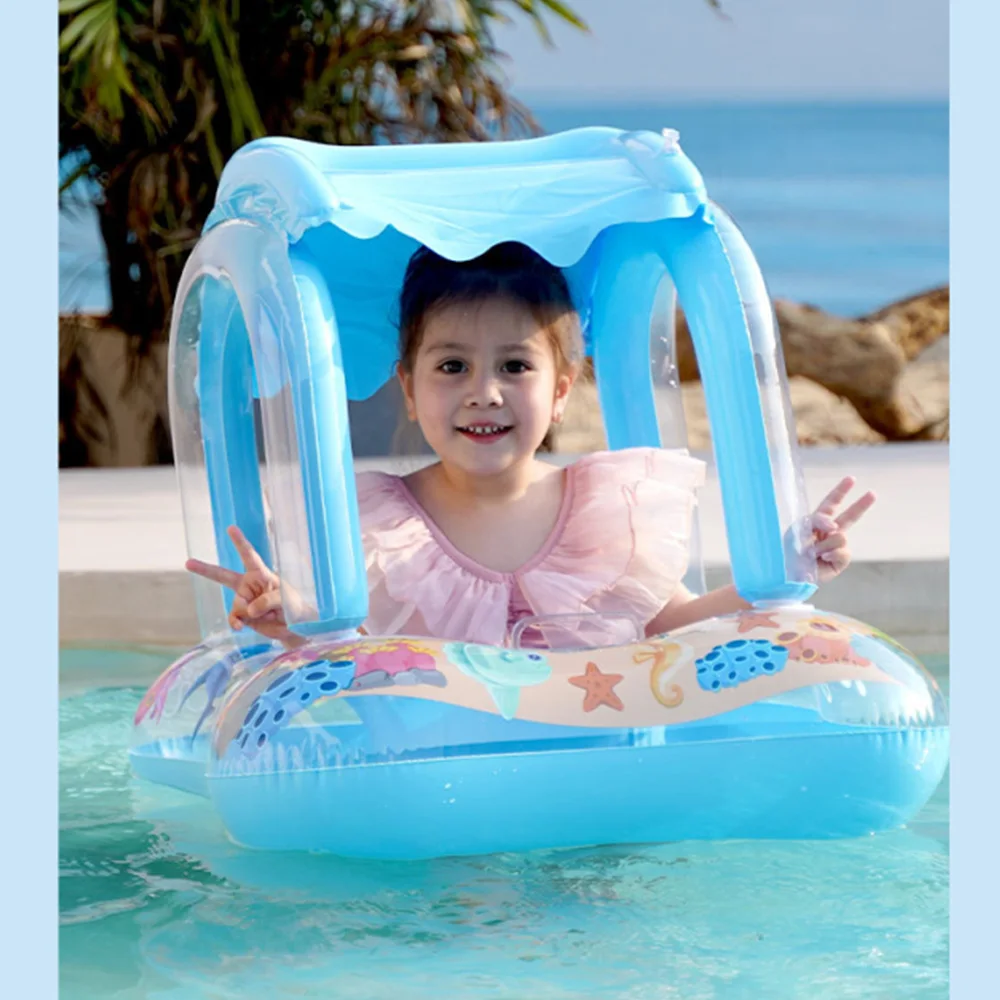 2024 Inflatable Baby Swimming Rings Seat Floating Sun Shade Toddler Swim Circle Fun Pool Bathtub Beach Party Summer Water Toys 3