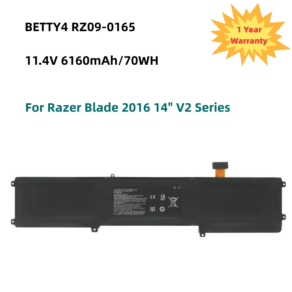 

BETTY4 Laptop Battery for Razer Blade 2016 14" V2 Series RZ09-0195 RZ09-0165 RZ09-01953E72 RZ09-01953E71 RZ09-01952E31