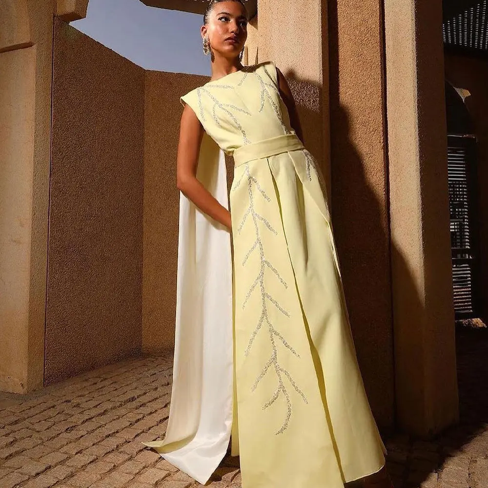 

Fashion Satin Prom Dress Crew-Neck Sequin Applique Mermaid Ladies Elegant Sleeveless Zipper Draped Dubai Women's Evening Dresses