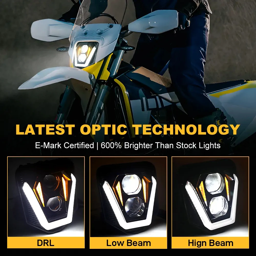 Z-sumhiclite LED Headlight For Husqvarna 701 Enduro / SuperMoto & TE/FE 250-501 (2017-2019) – 5000 Lumen, Black