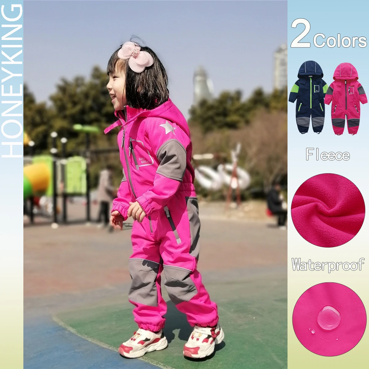HONEYKING Children's Softshell Overalls Outdoor Hooded Coveralls Baby