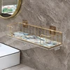 Luxury Bathroom Shelf without drilling Iron Wall Shelf with Marble style Glass Plate Makeup Storage Rack Bathroom Accessories 3