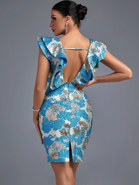 Tega Ruffle Sleeve Midi Backless Outfit - Image 4