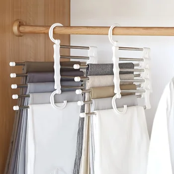 Appendiabiti per pantaloni magici 5In1 Appendiabiti per pantaloni pieghevoli in acciaio inossidabile Scaffali per appendiabiti per camera da letto Organizzatore per armadio 1