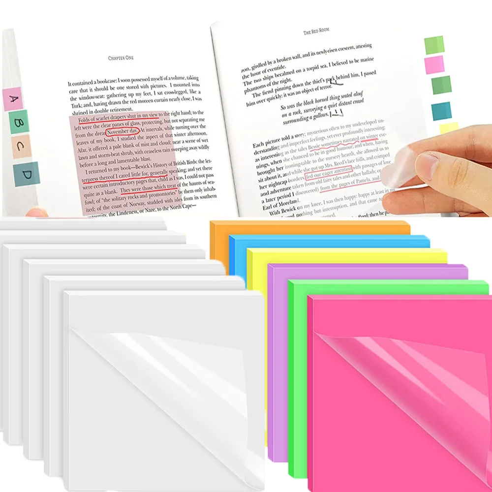 Creative Transparent Sticky Posted It Note Pads Planner Sticker Notepad Waterproof PET Memo for Books Stationery Supplies