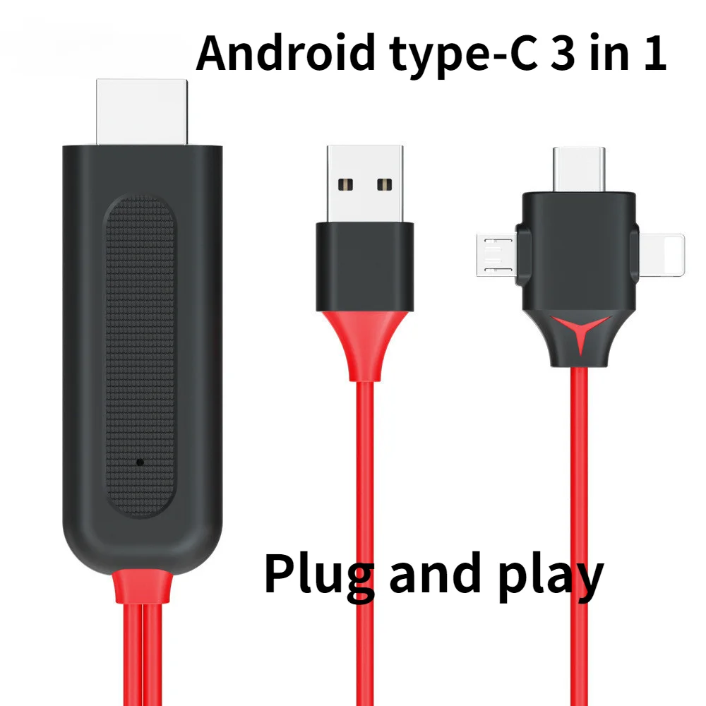 HDMI Converter Adapter 3 IN 1 Converter Adapter Mirror Cast MHL Cable Micro USB Type C To HDMI-for IPhone IPad Android Phone TV Projector Converter New