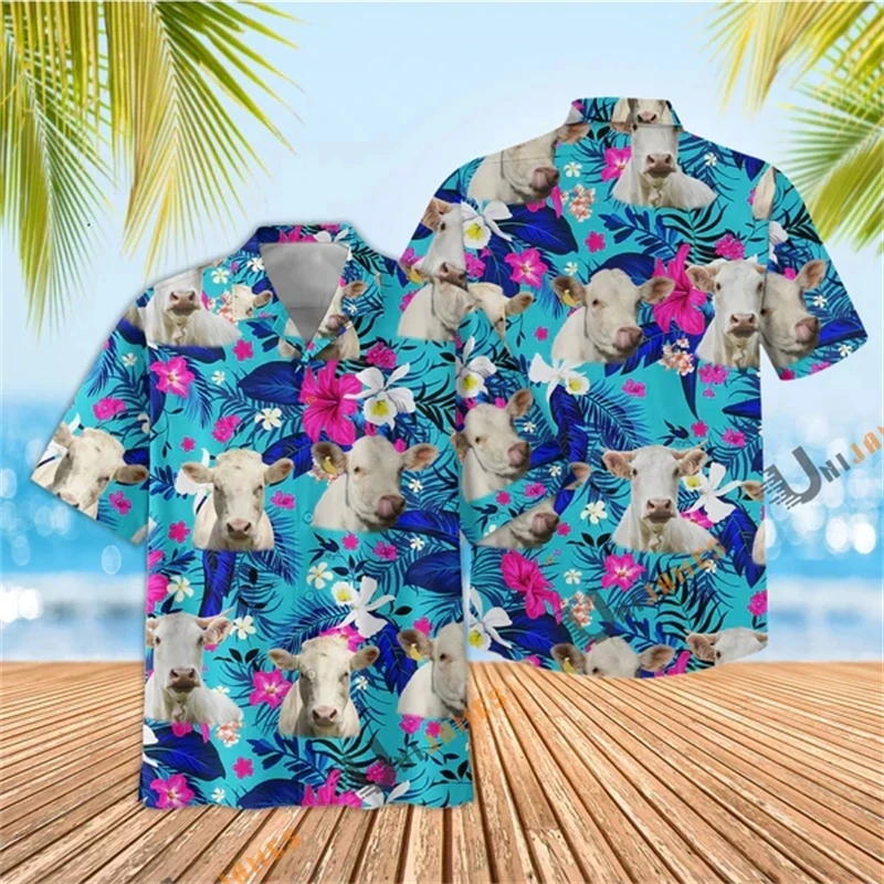 

Рубашка мужская с цветочным рисунком, модная повседневная с лацканами, гавайский Топ, 3D принт, летняя одежда