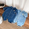 Korean Style Newborn Bodysuit Baby Jumpsuit Boy Girl Autumn Outdoors Bear Prints Denim Romper 0-2yrs 4
