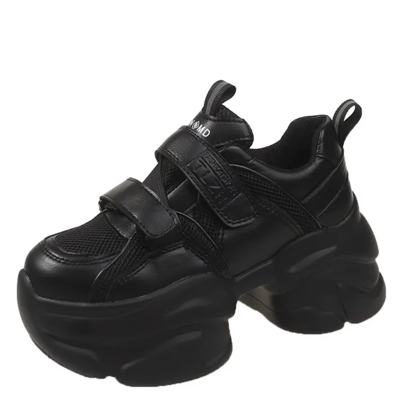 

Women Summer Mesh Sneakers 7CM Heels White Black Casual Chunky Shoes Trainers Breathable Leather Platform Sneaker Woman