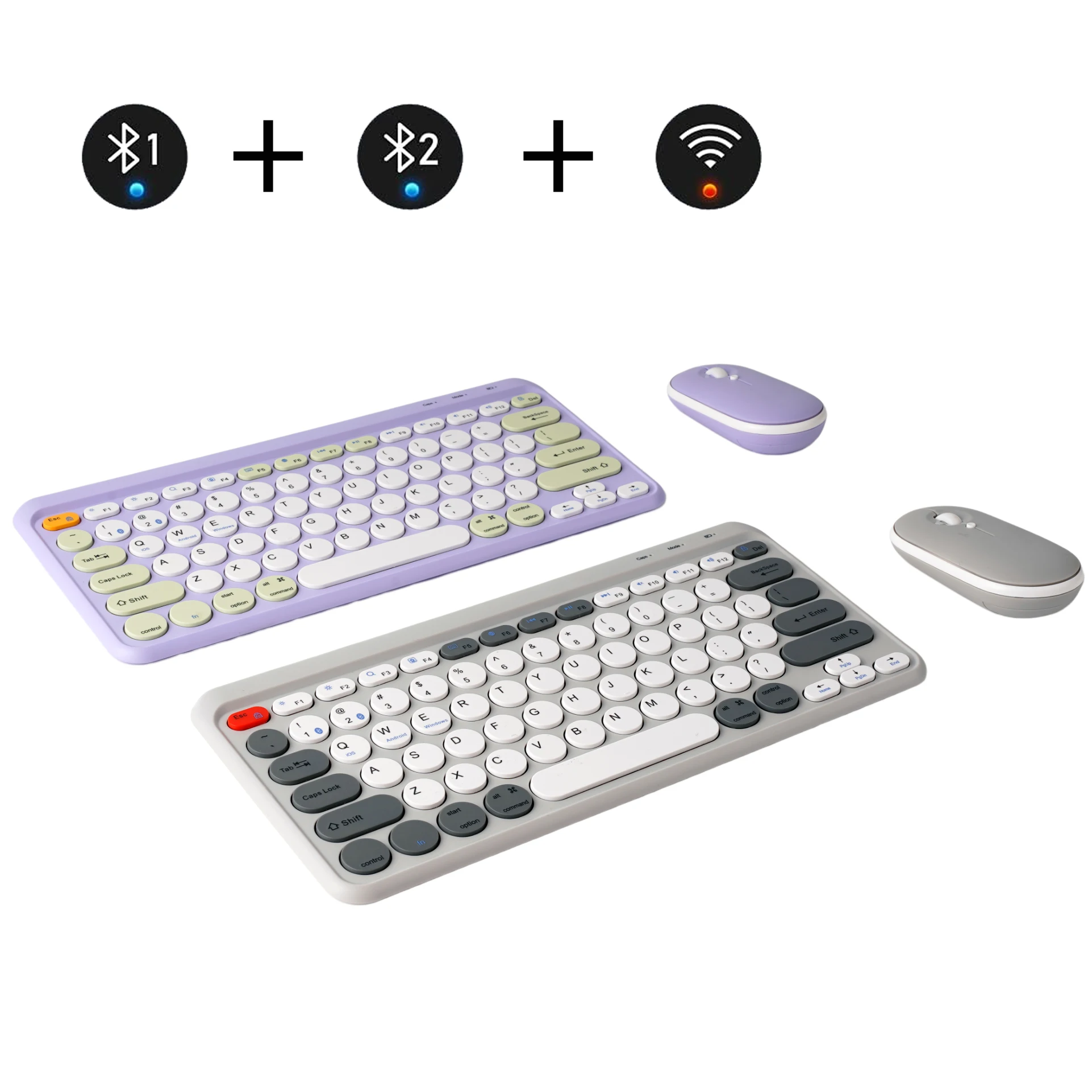 Teclado e Mouse sem Fio de Modo Duplo Bluetooth Multi-dispositivos Compatível com Mac Windows Ios Android Combo 2.4g